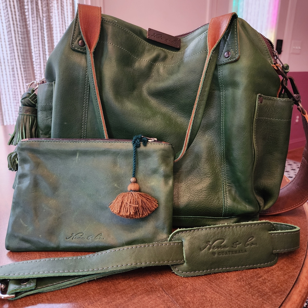 Nena & Co. Green Leather Convertiblr Day Bag Mega Set!